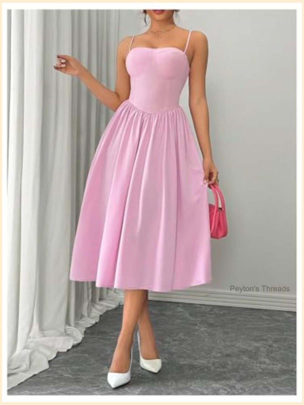 Sleeveless Midi Corset Dress A-Line Flowy Party Cami Dress - Picture 5 of 5